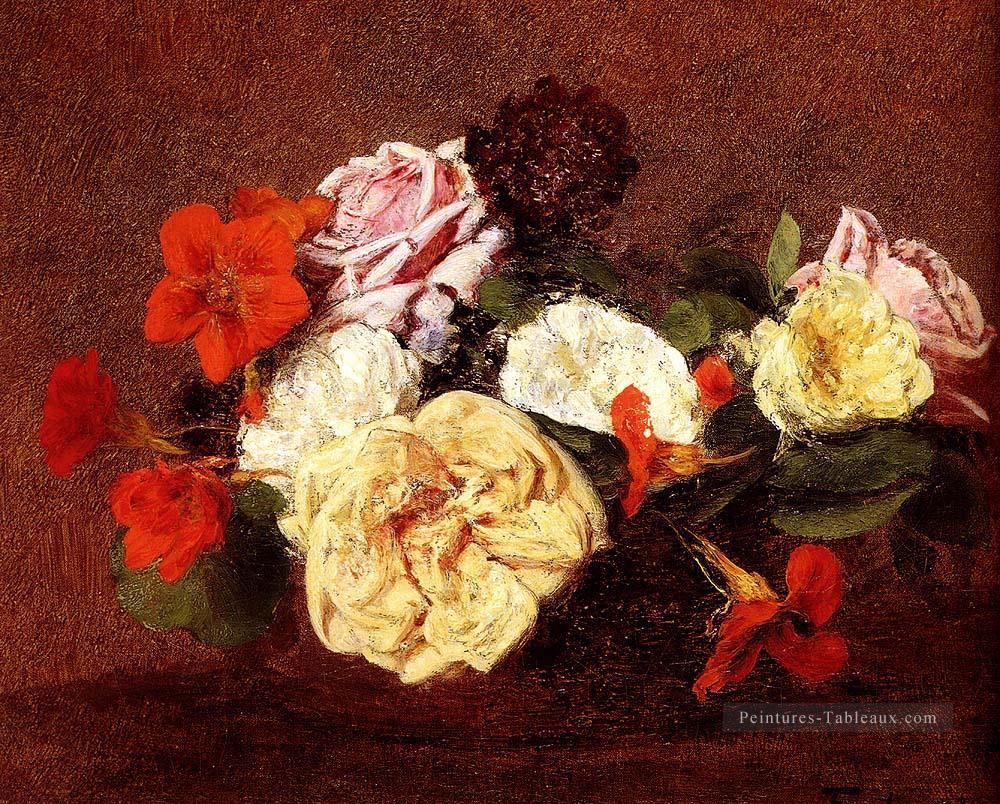 Bouquet de roses et de capucines Henri Fantin Latour Peintures à l'huile